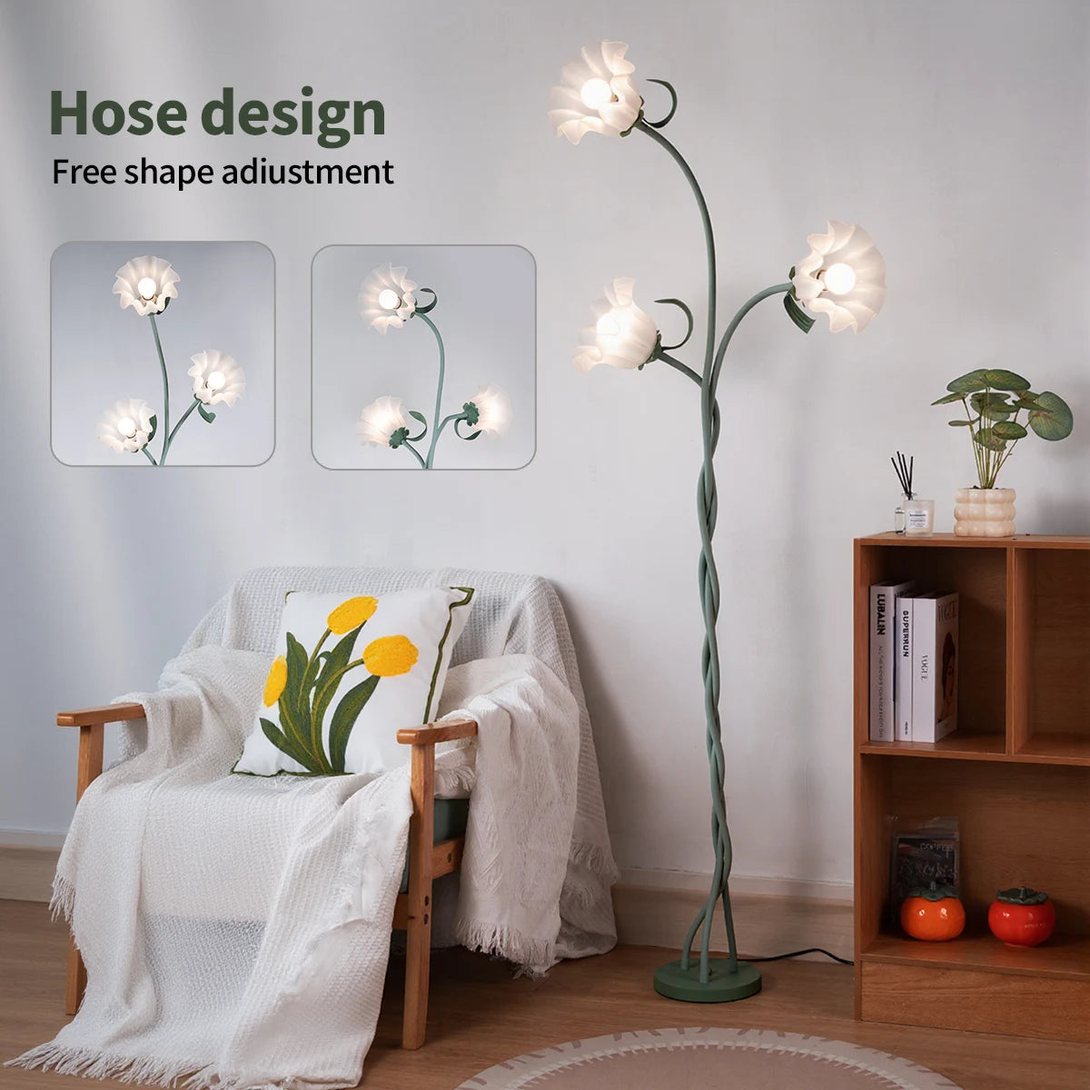 Retro 3-Head Flower Dimmable Floor Lamp