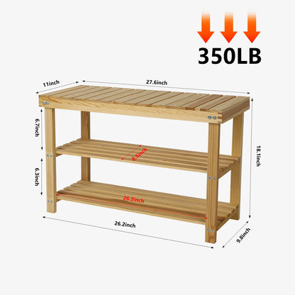 3-Tier Wood Shoe Organizer,Bench