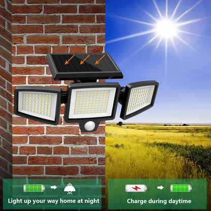 Outdoor Waterproof Solar Light with Motion Sensor 3-Head 200+ LEDs