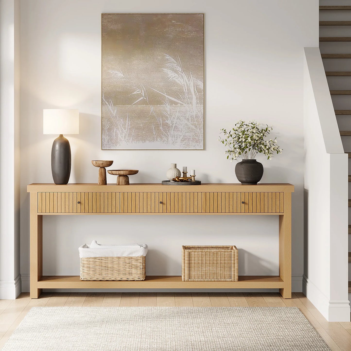 Oak Console Table with 3 Drawers