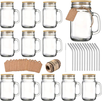 16 oz Mason Jars with Handle and Straws