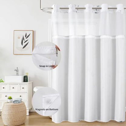Grey Watercolor Floral Shower Curtain with Snap Liner