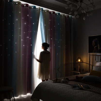 Rainbow Hollow-Out Star Blackout Curtains