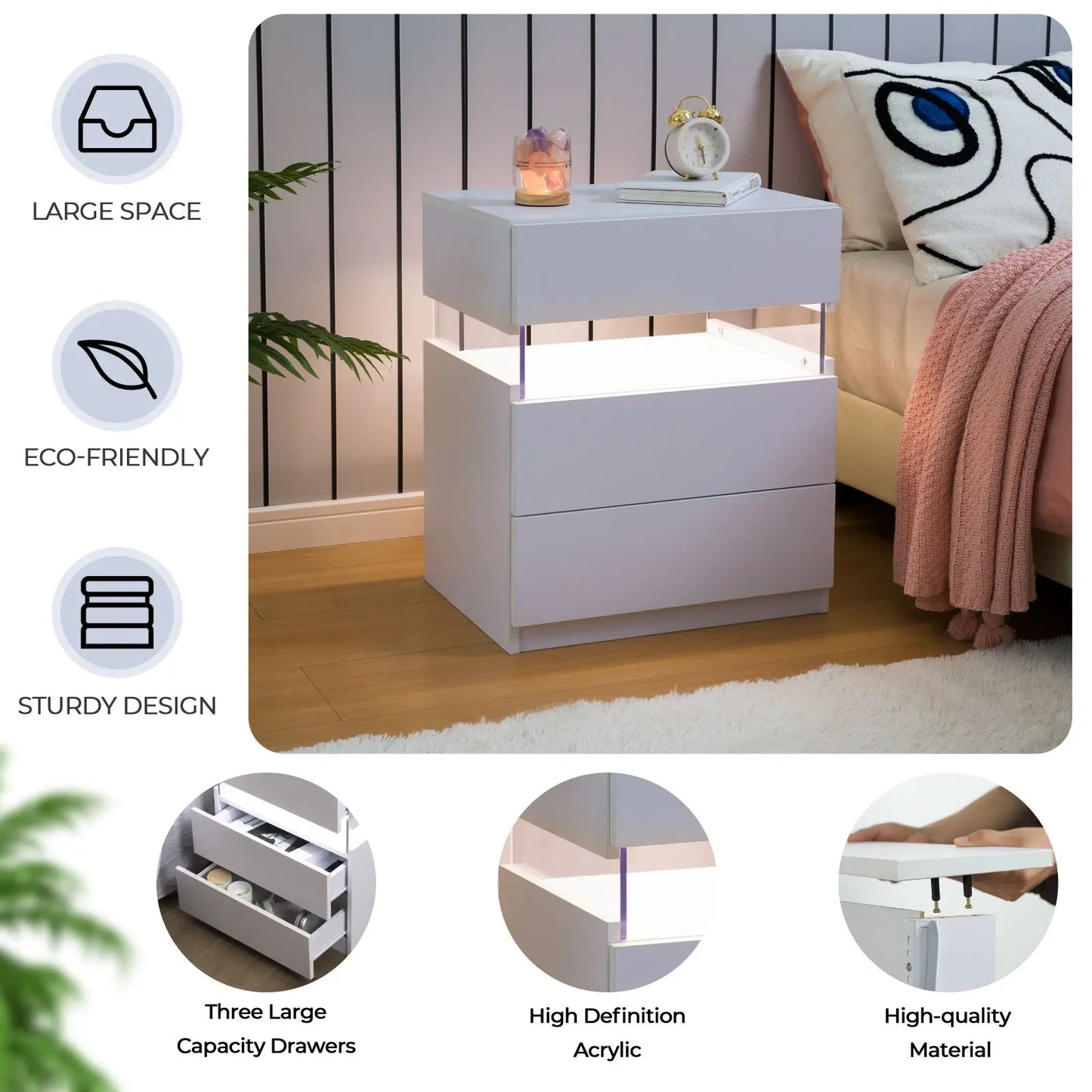 Bedside Tables Set with LED Lighting