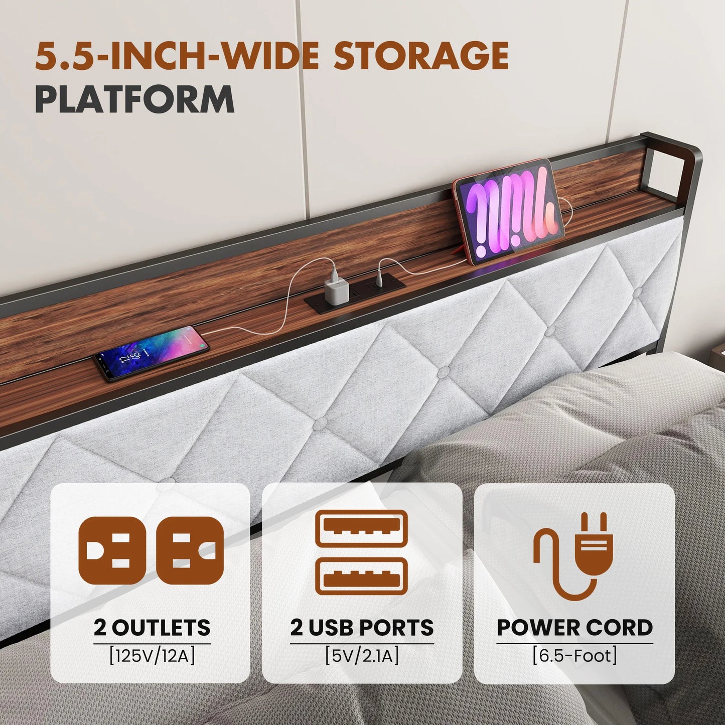 Heavy Duty Metal Bed Frame with Headboard