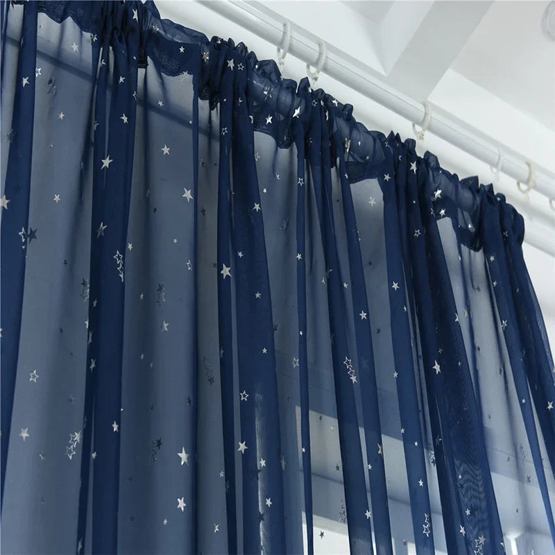 Hot Stamping Silver Stars Tulle Sheer Curtains