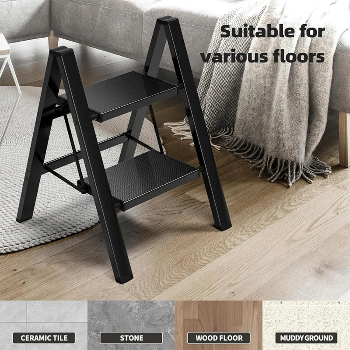 Folding Step Stool with Extra Wide Treads