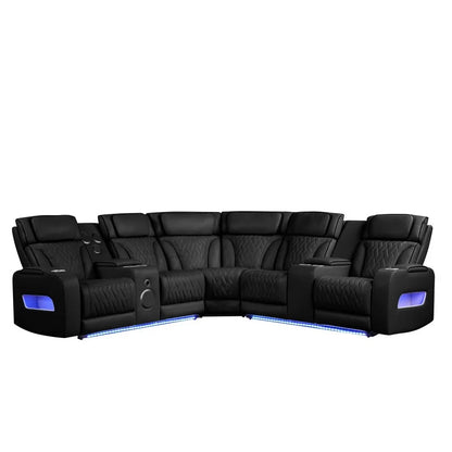 Black Leather Reclining Sectional Sofa