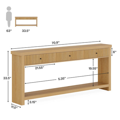 Oak Console Table with 3 Drawers