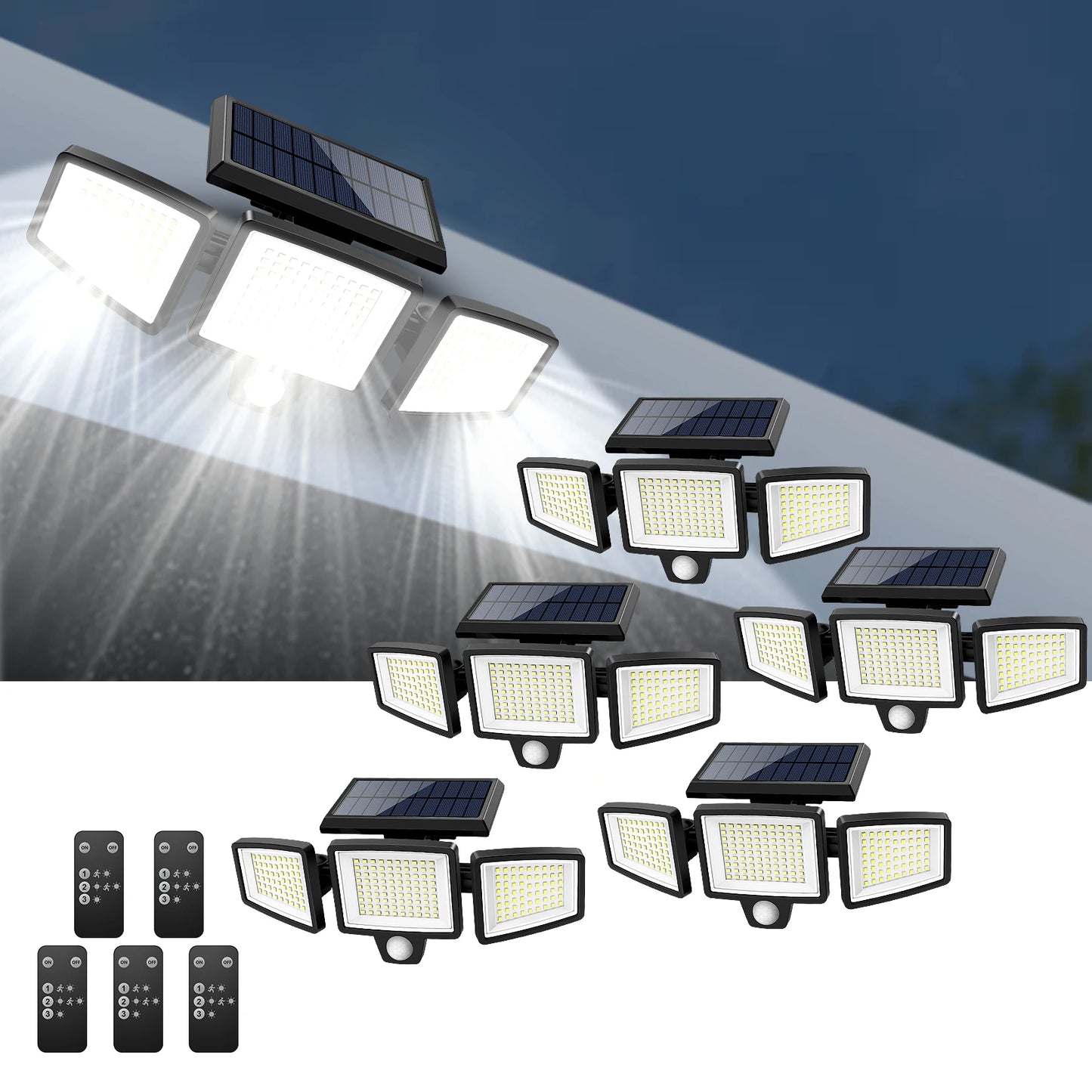 Outdoor Waterproof Solar Light with Motion Sensor 3-Head 200+ LEDs