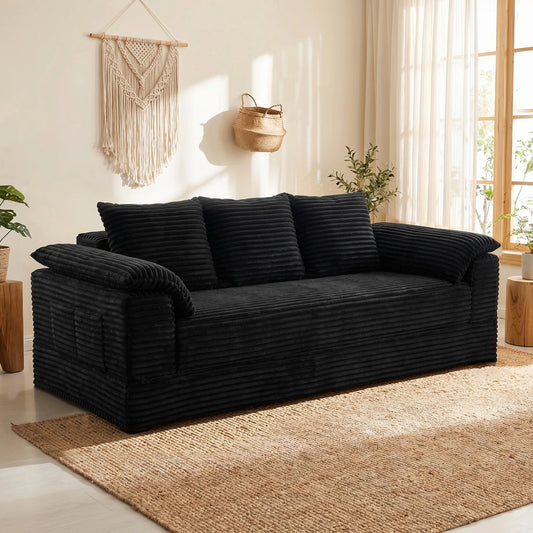 Oversized Black Striped Corduroy Sofa