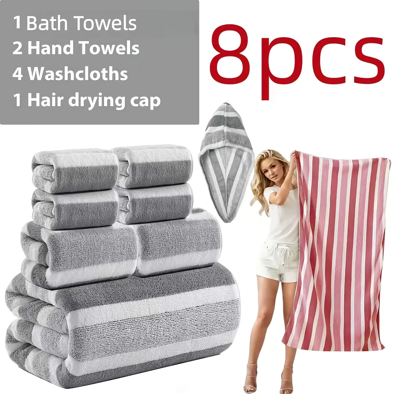 8-Piece Soft Absorbent Towel Set