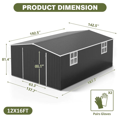 Outdoor Metal Storage Heavy-Duty Frame Shed w/ Lockable Door