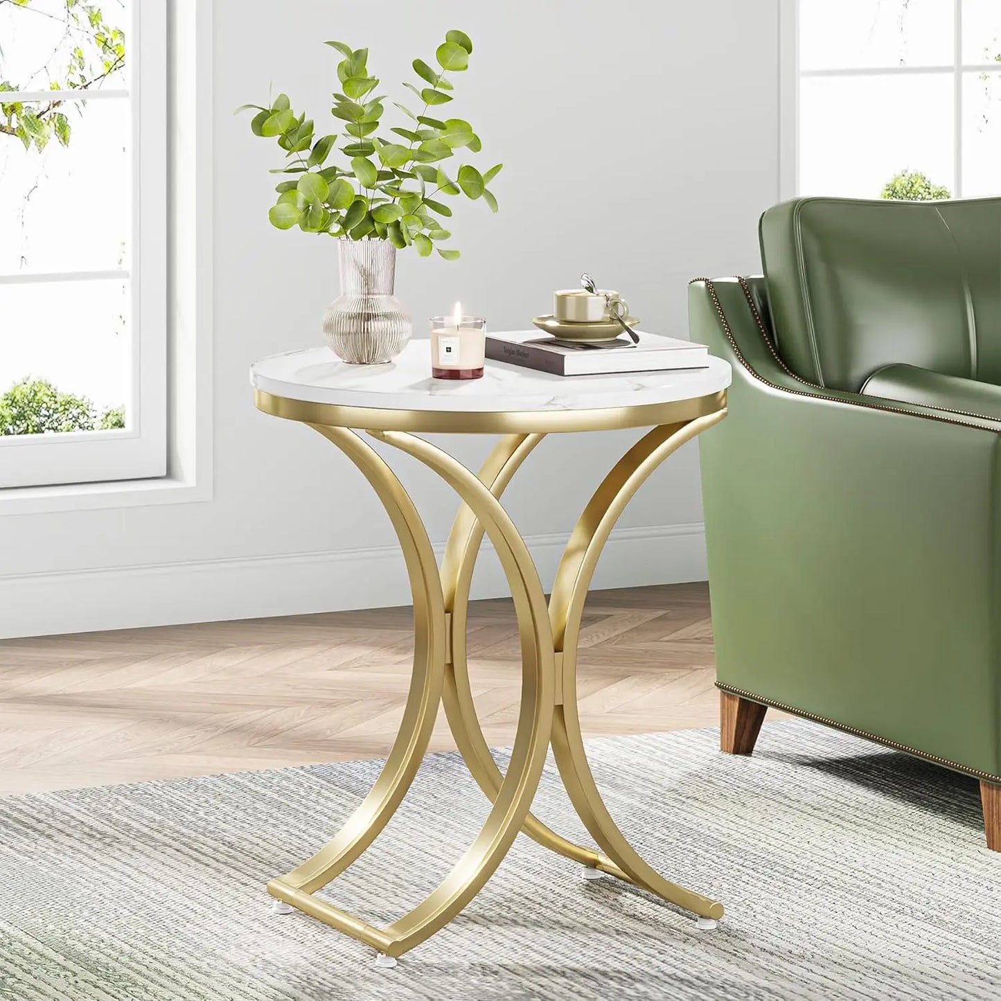 Modern Faux Marble White and Gold End Table