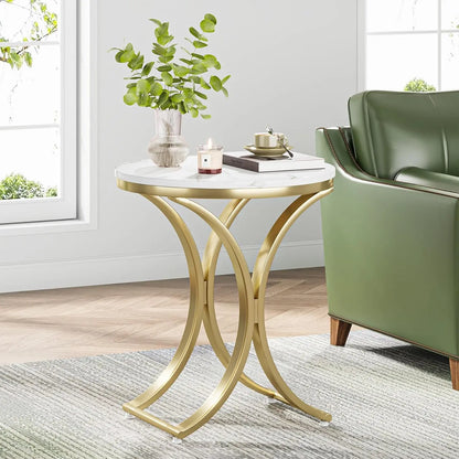 Modern Faux Marble White and Gold End Table