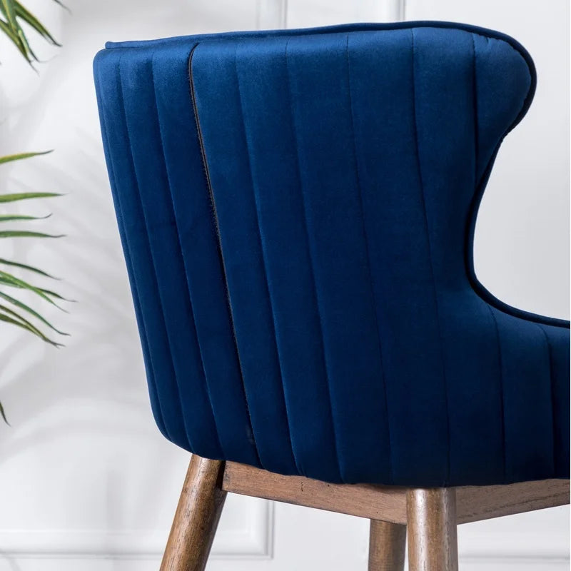 Blue Fabric Wingback Bar Stools Set of 2