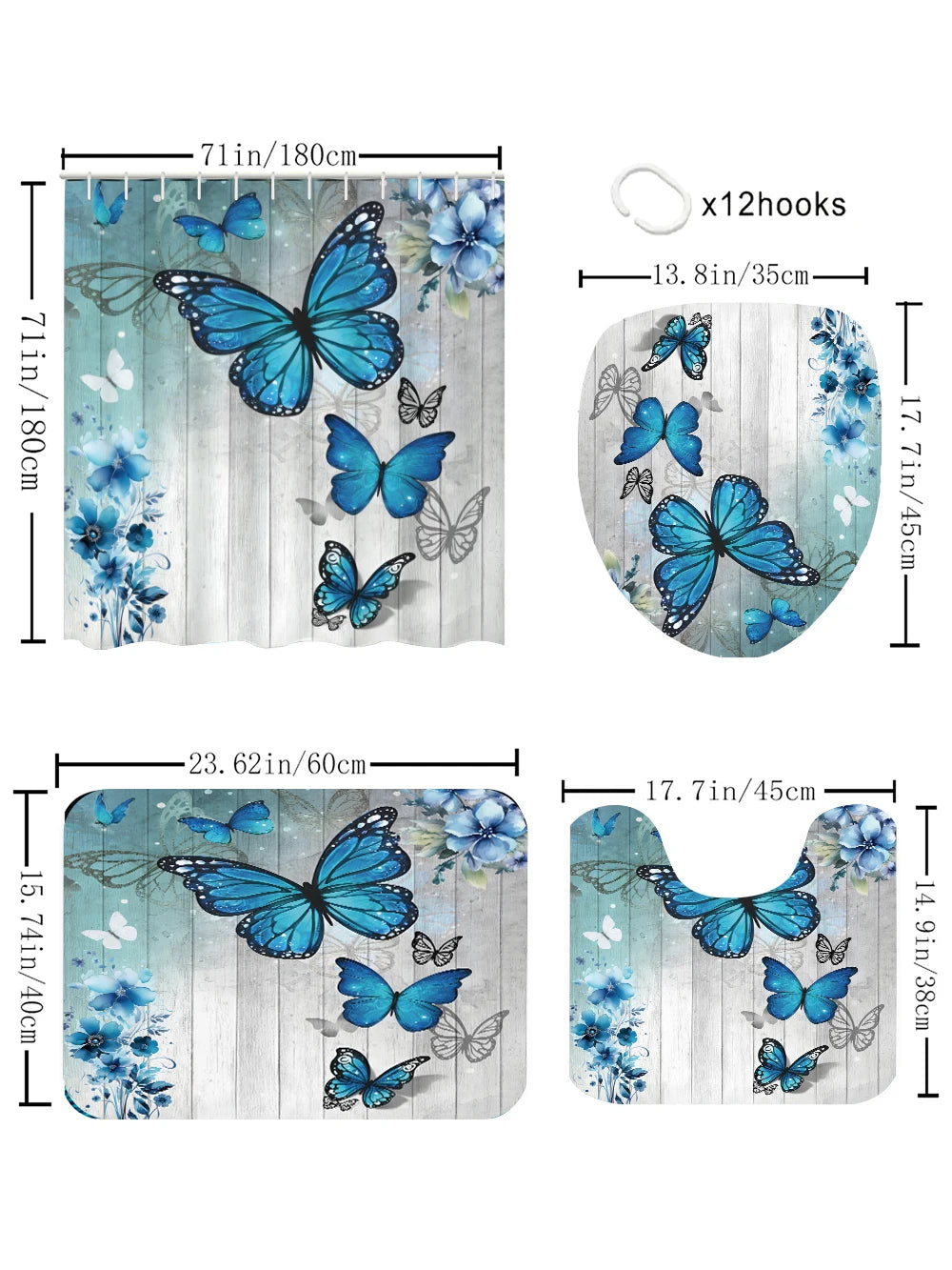 Blue Butterfly Bathroom Four-piece Set
