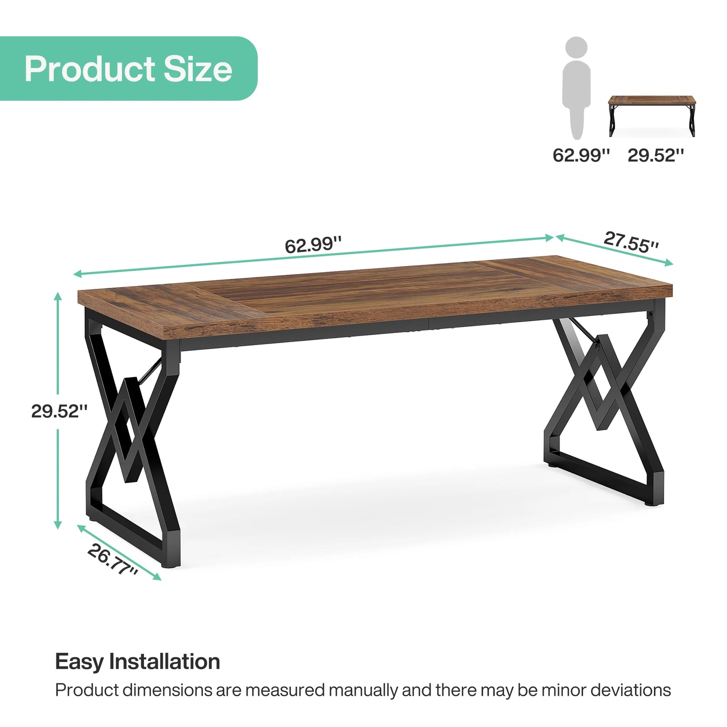Executive Desk with Extra Thickened Tabletop & Metal Frame