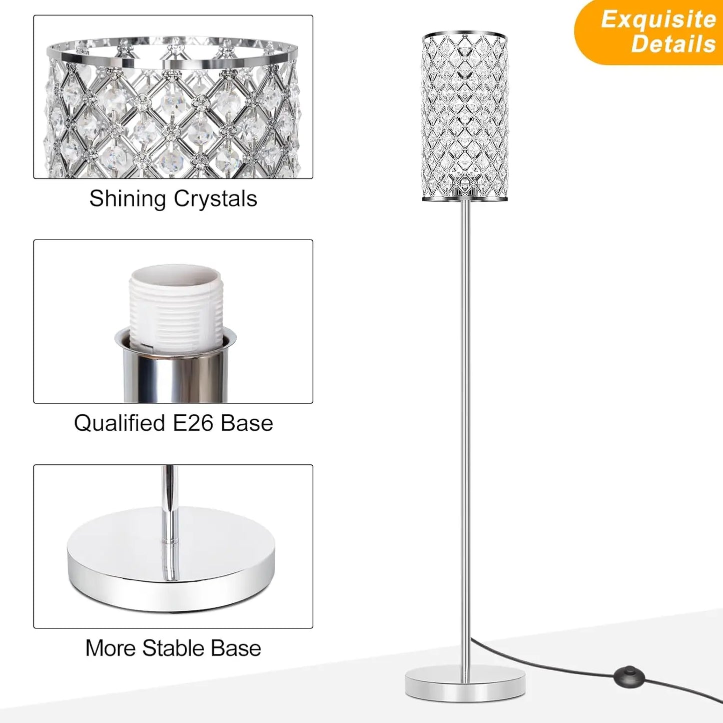Modern Crystal Floor Lamp with Elegant Shade