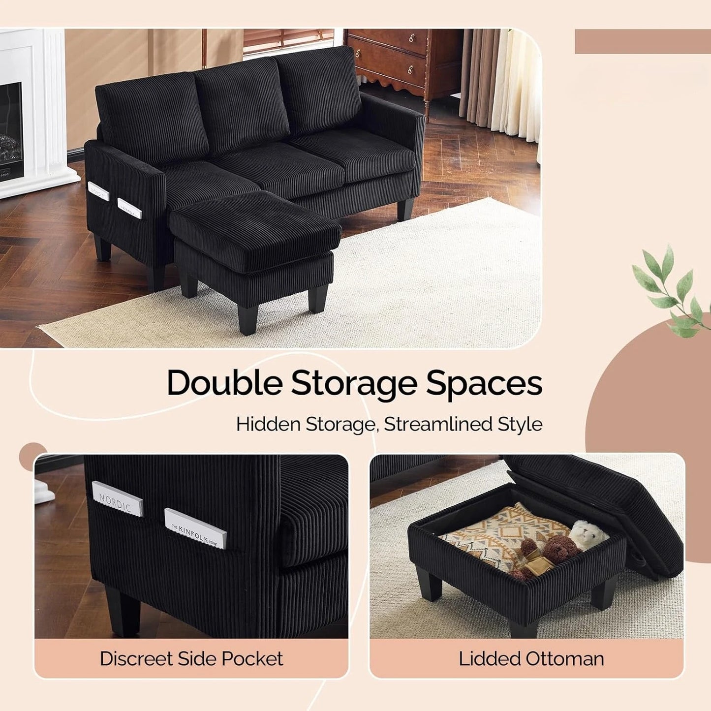 L Shaped Couch with Movable Storage