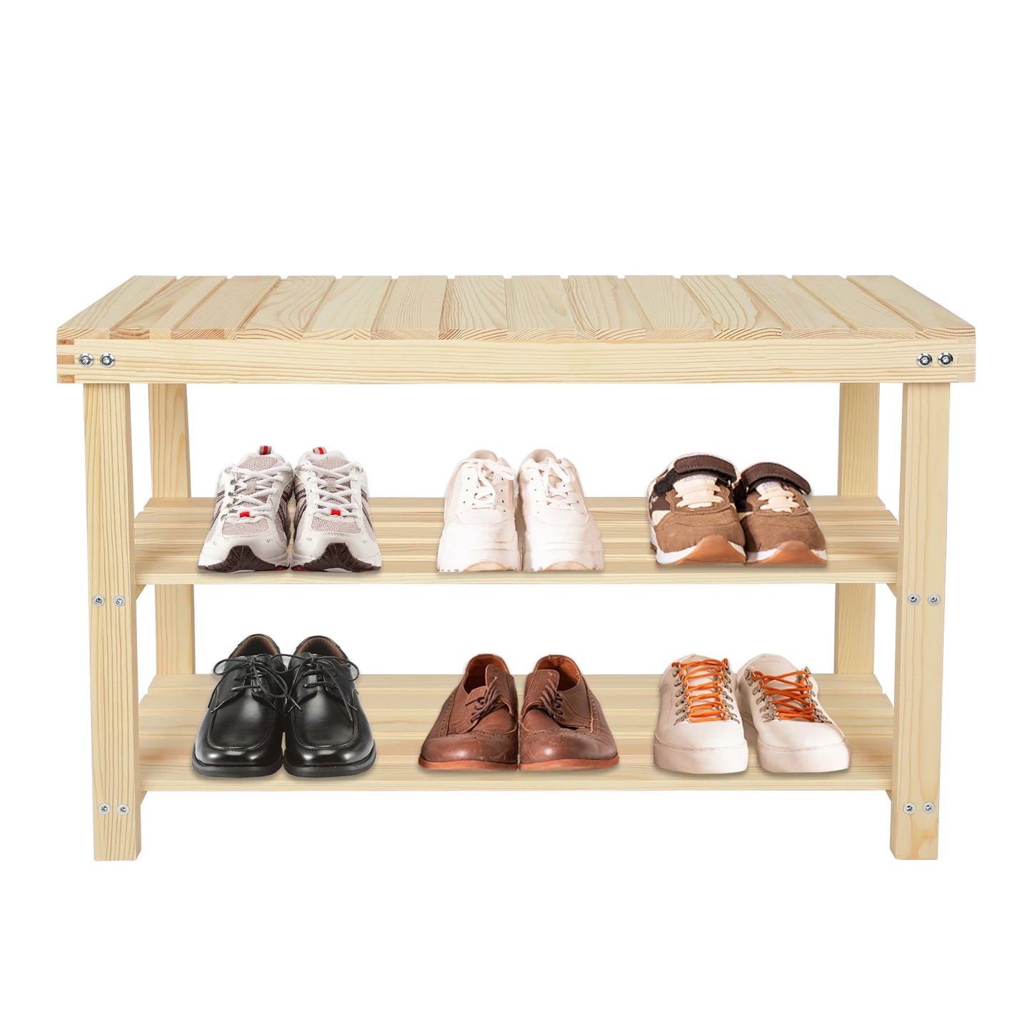 3-Tier Wood Shoe Organizer,Bench
