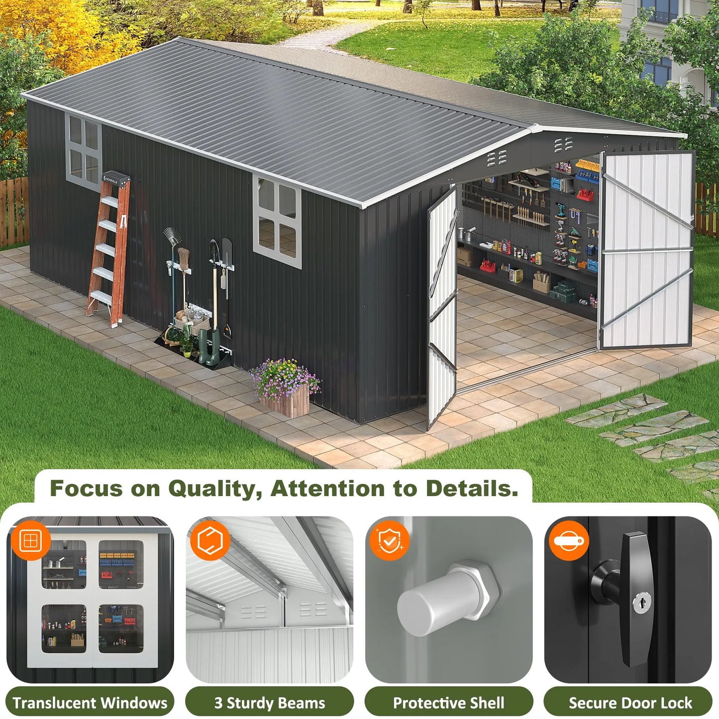 Outdoor Metal Storage Heavy-Duty Frame Shed w/ Lockable Door