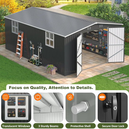 Outdoor Metal Storage Heavy-Duty Frame Shed w/ Lockable Door
