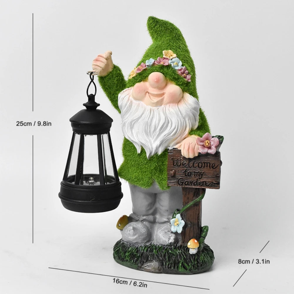 Flocking Gnome Statues with Solar Lantern