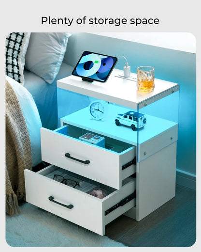 2 Drawer Bedside Table with LED Lights