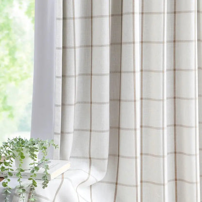 Linen Plaid Full Blackout Curtains 90inch