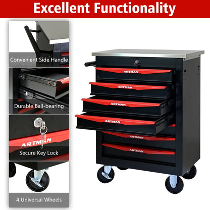 7 Drawer Rolling Tool Box Steel Metal Cart