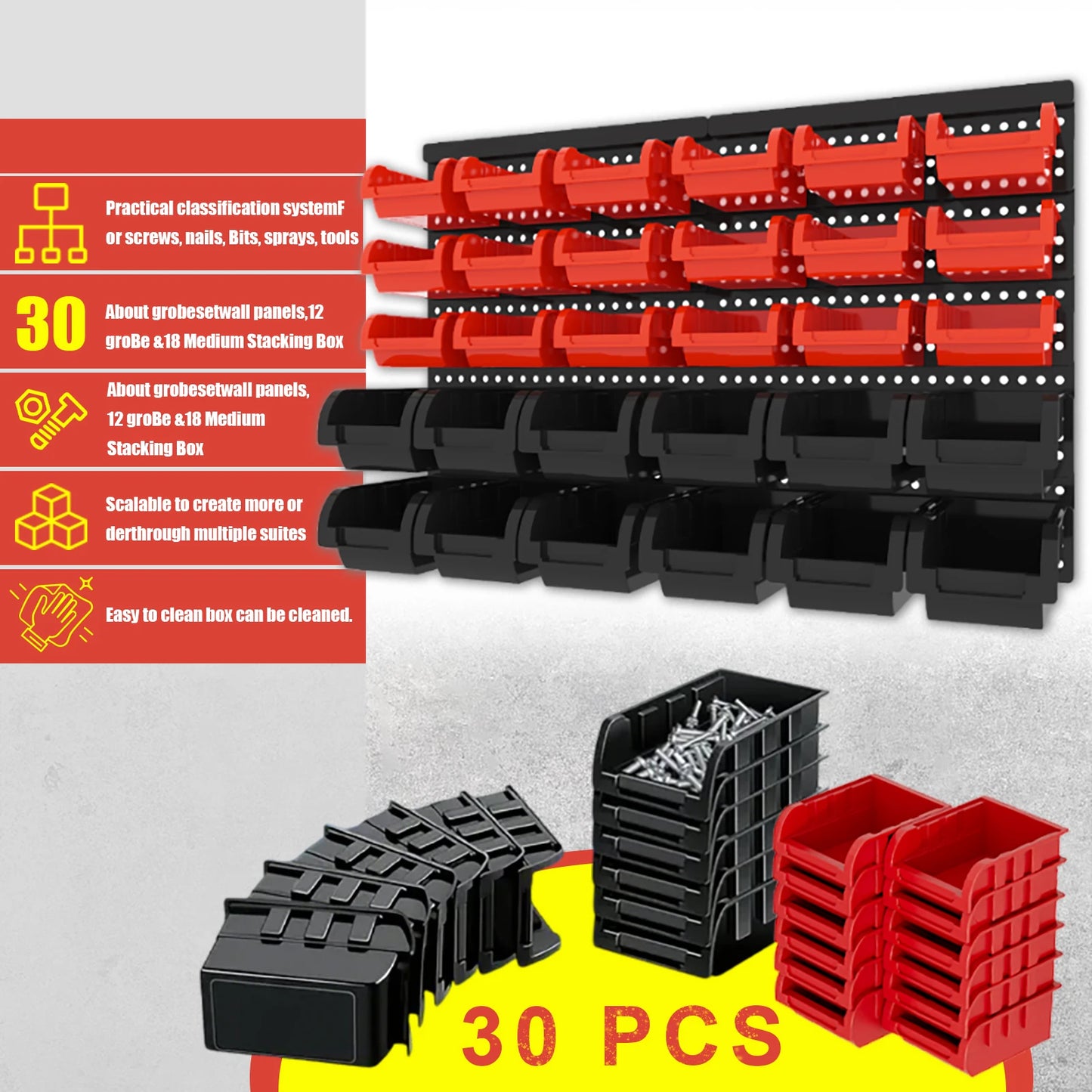 30pcs Wall-Mounted Storage Bins
