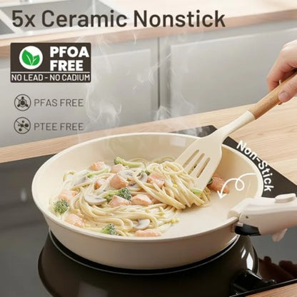 Ceramic Cookware Set with Detachable Handle