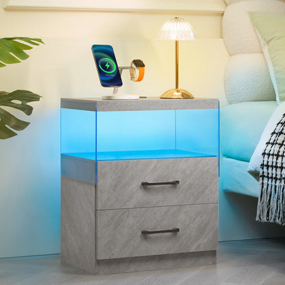 2 Drawer Bedside Table with LED Lights