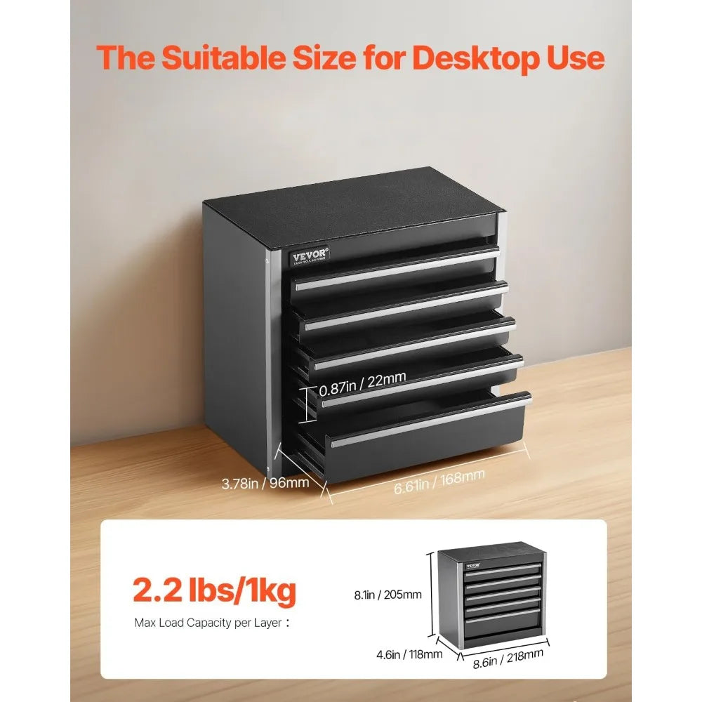 8.6-inch Portable Metal Tool Box with 5 Drawers