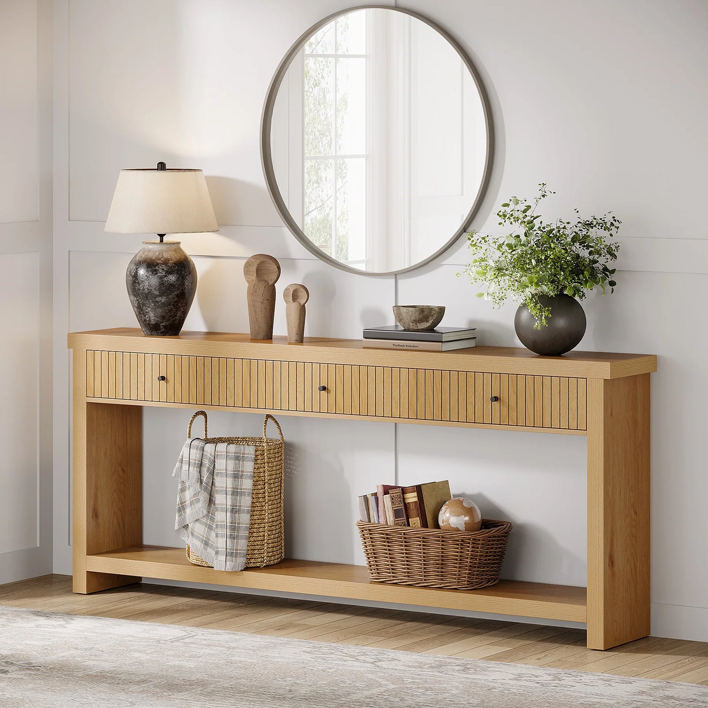 Oak Console Table with 3 Drawers