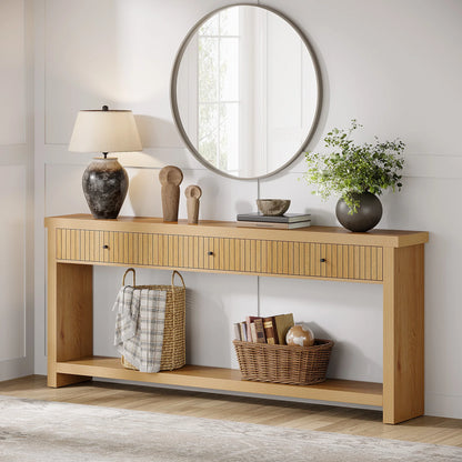 Oak Console Table with 3 Drawers