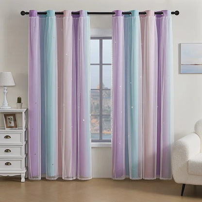 Rainbow Hollow-Out Star Blackout Curtains