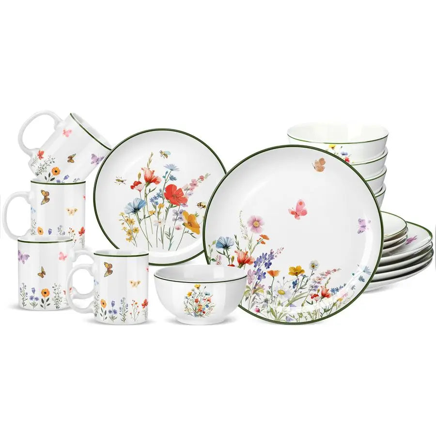 16 Pcs Wildflower Ceramic Dinnerware Set for 4