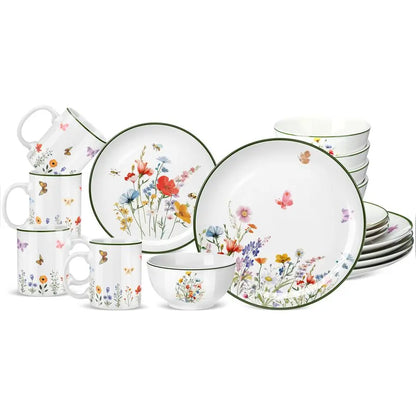 16 Pcs Wildflower Ceramic Dinnerware Set for 4