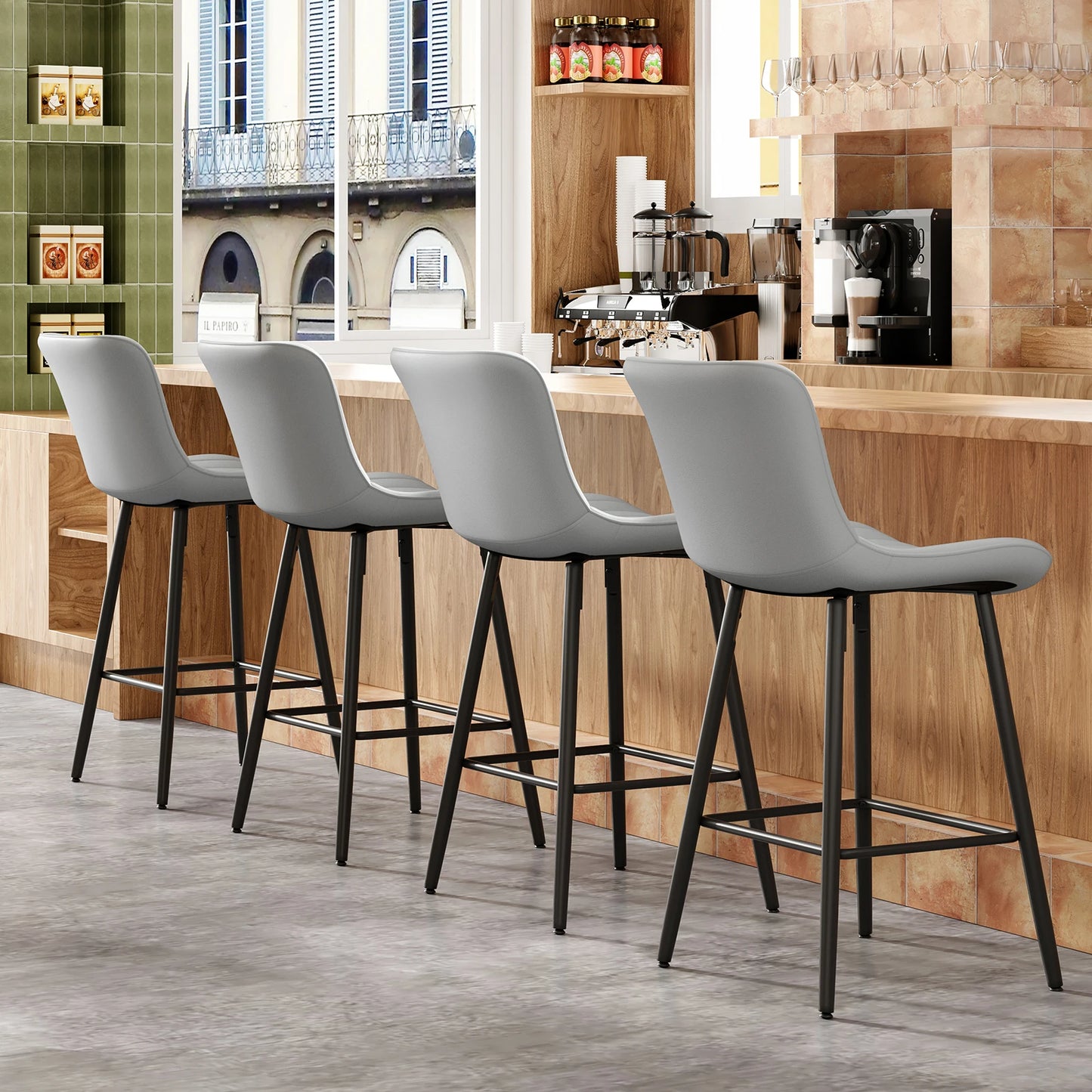 Faux Leather Counter Stools Set of 2