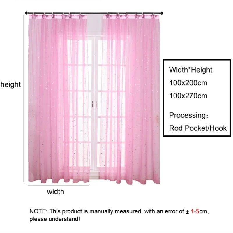Hot Stamping Silver Stars Tulle Sheer Curtains