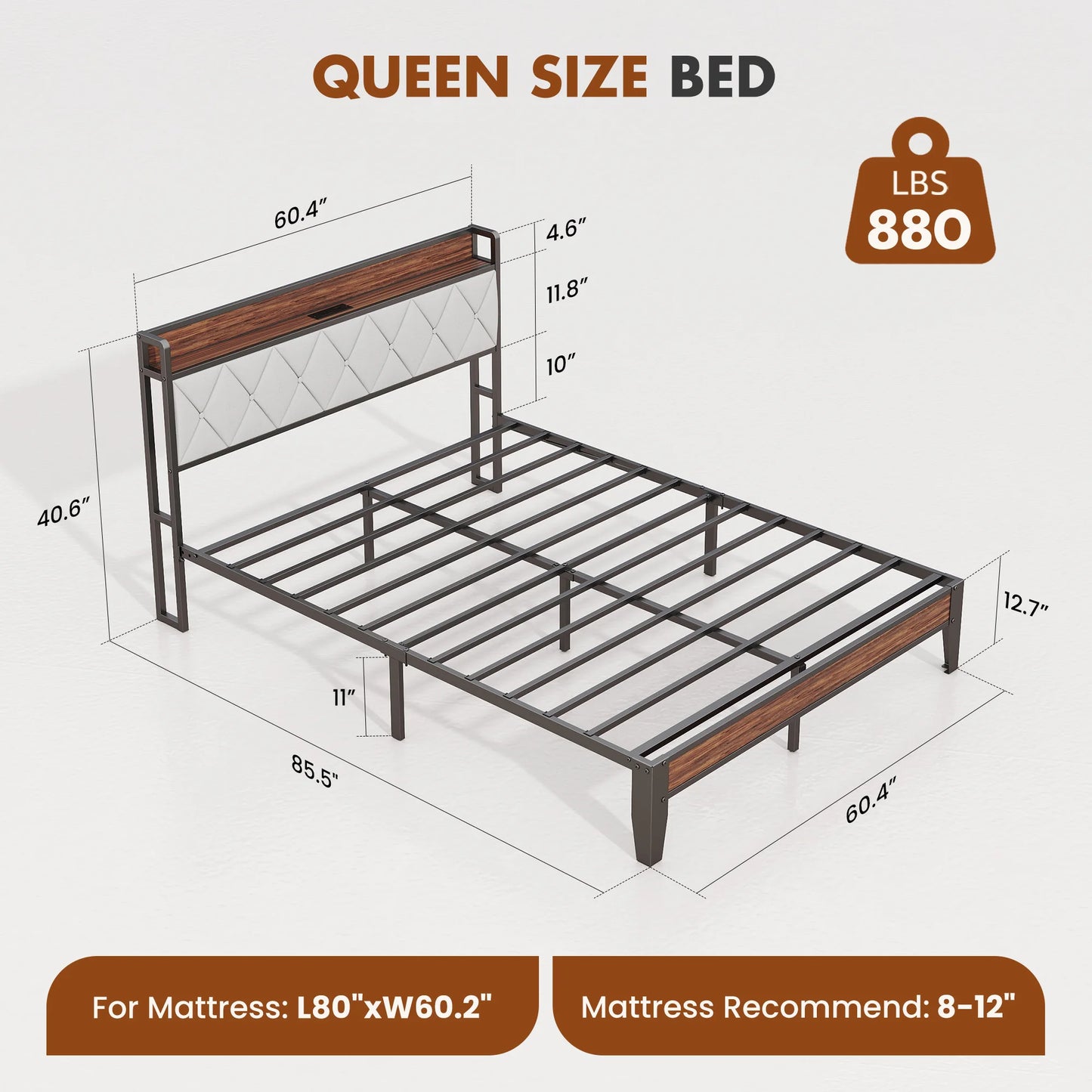 Heavy Duty Metal Bed Frame with Headboard