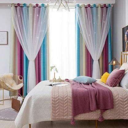 Rainbow Hollow-Out Star Blackout Curtains