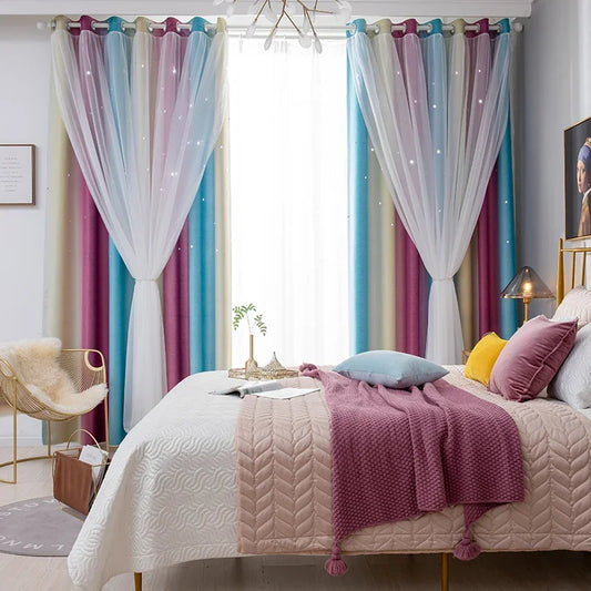 Rainbow Hollow-Out Star Blackout Curtains
