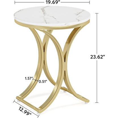Modern Faux Marble White and Gold End Table