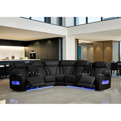 Black Leather Reclining Sectional Sofa
