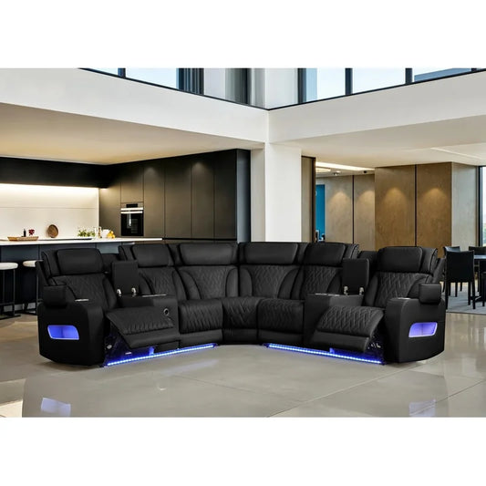 Black Leather Reclining Sectional Sofa