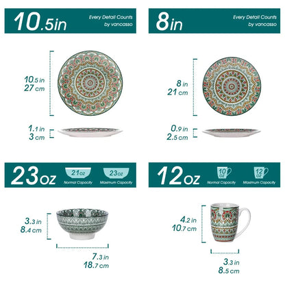 16 Pc Bohemian Mandala Patterned Ceramic Tableware Set