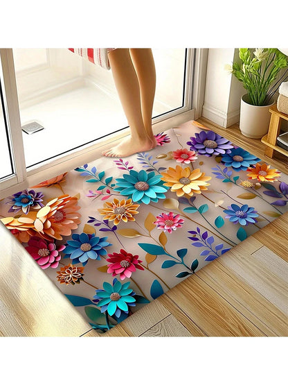 Multi-color floral print design bathroom mat